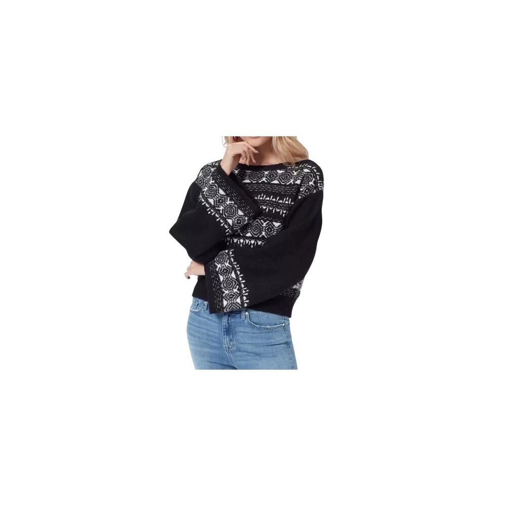 Sam Edelman L Benton Wheaton Fairisle Black Drop Shoulder Sweater Bell Sleeve